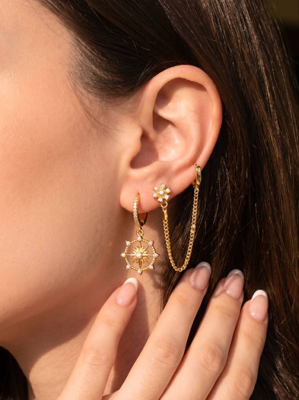 Set Sun Chain Earring