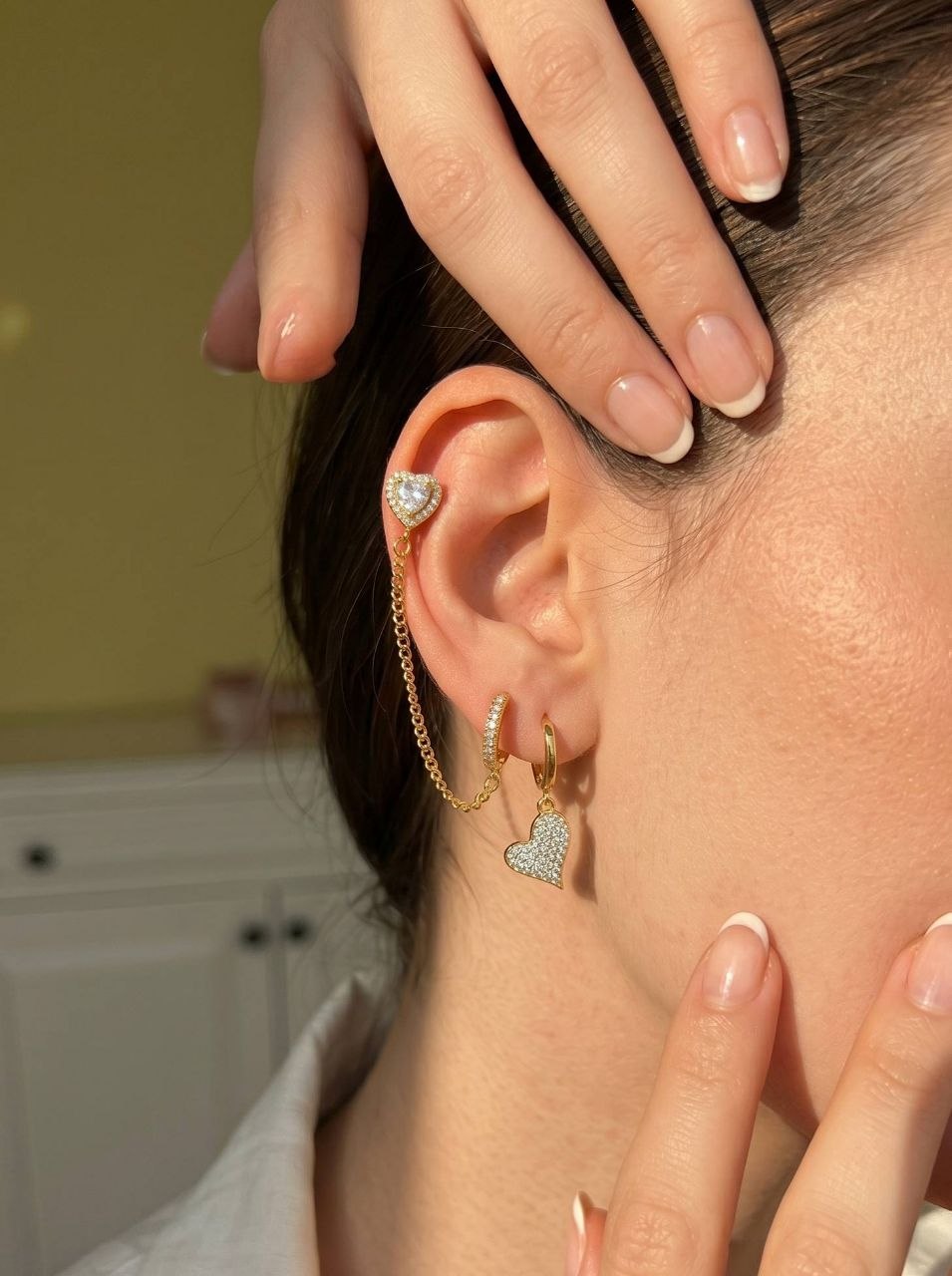 Set Heart Chain Earring