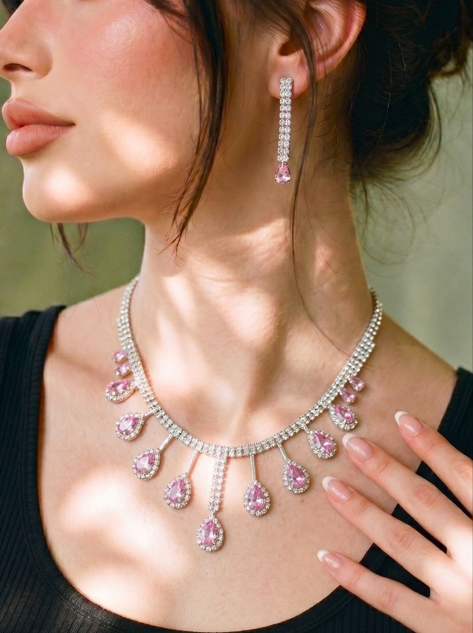 Set Pink Teardrop Necklace