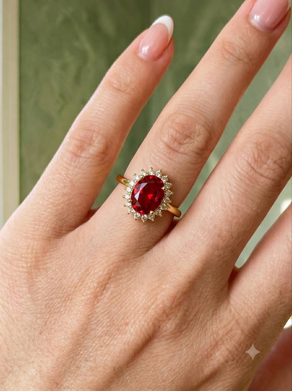 Red Stone Halo Ring