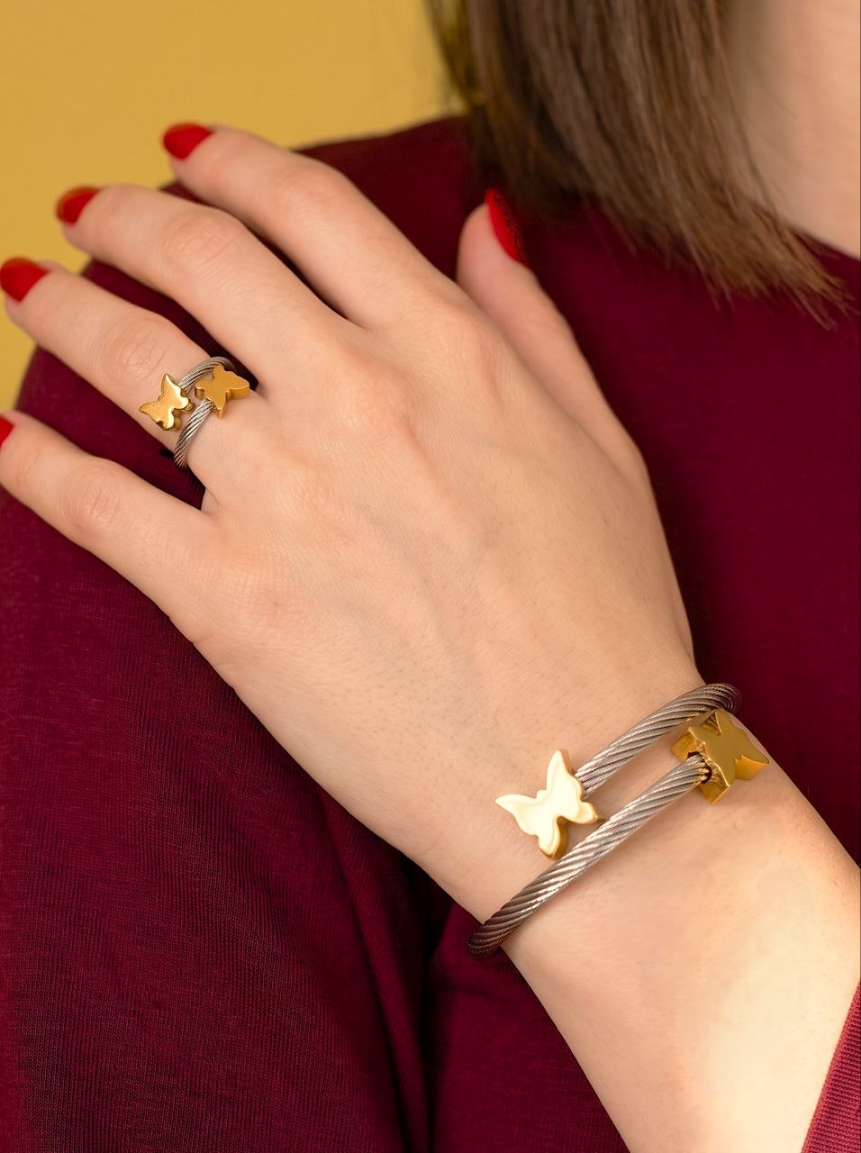 Set Silver Gold Butterfly