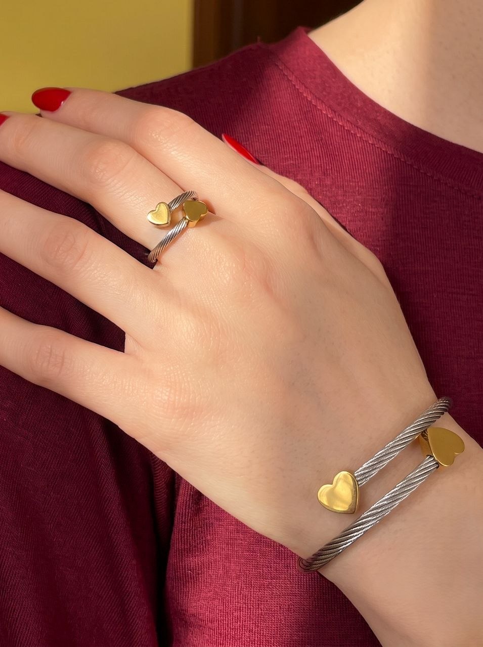 Set Silver Gold Heart