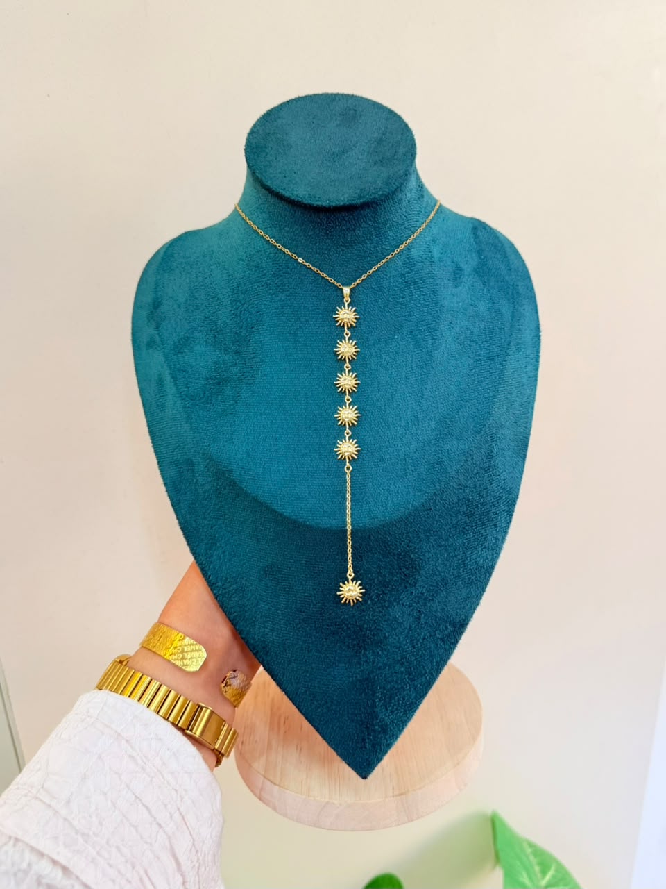 Gold Sunburst Lariat Necklace