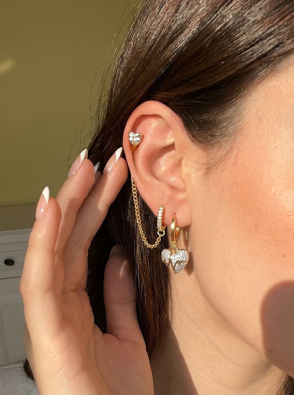 Set Double Heart Drop Earring