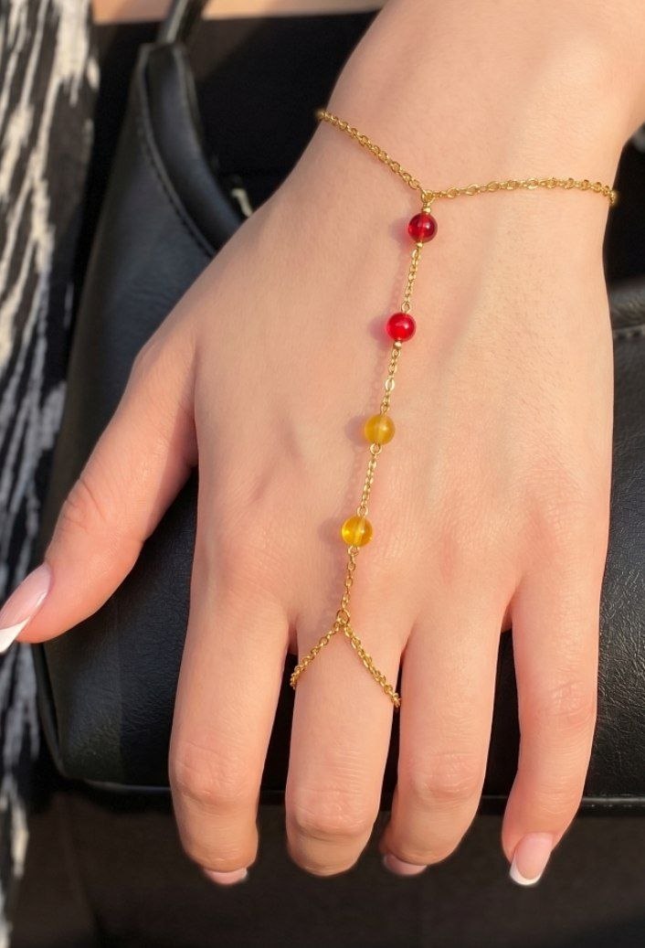 Gold Red Amber Hand Chain