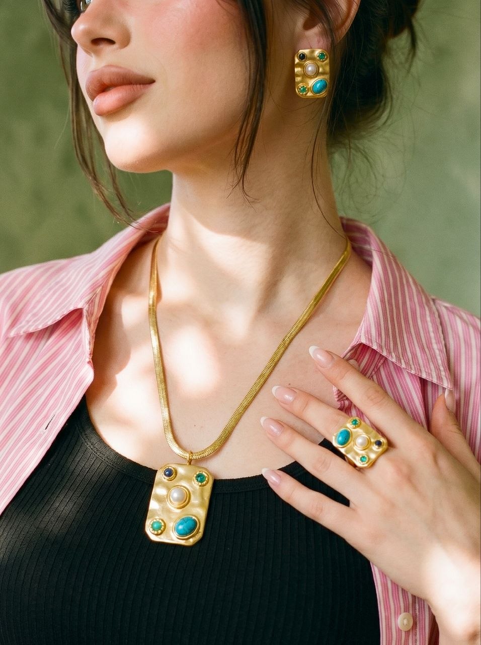 Set Mosaic Stone Necklace