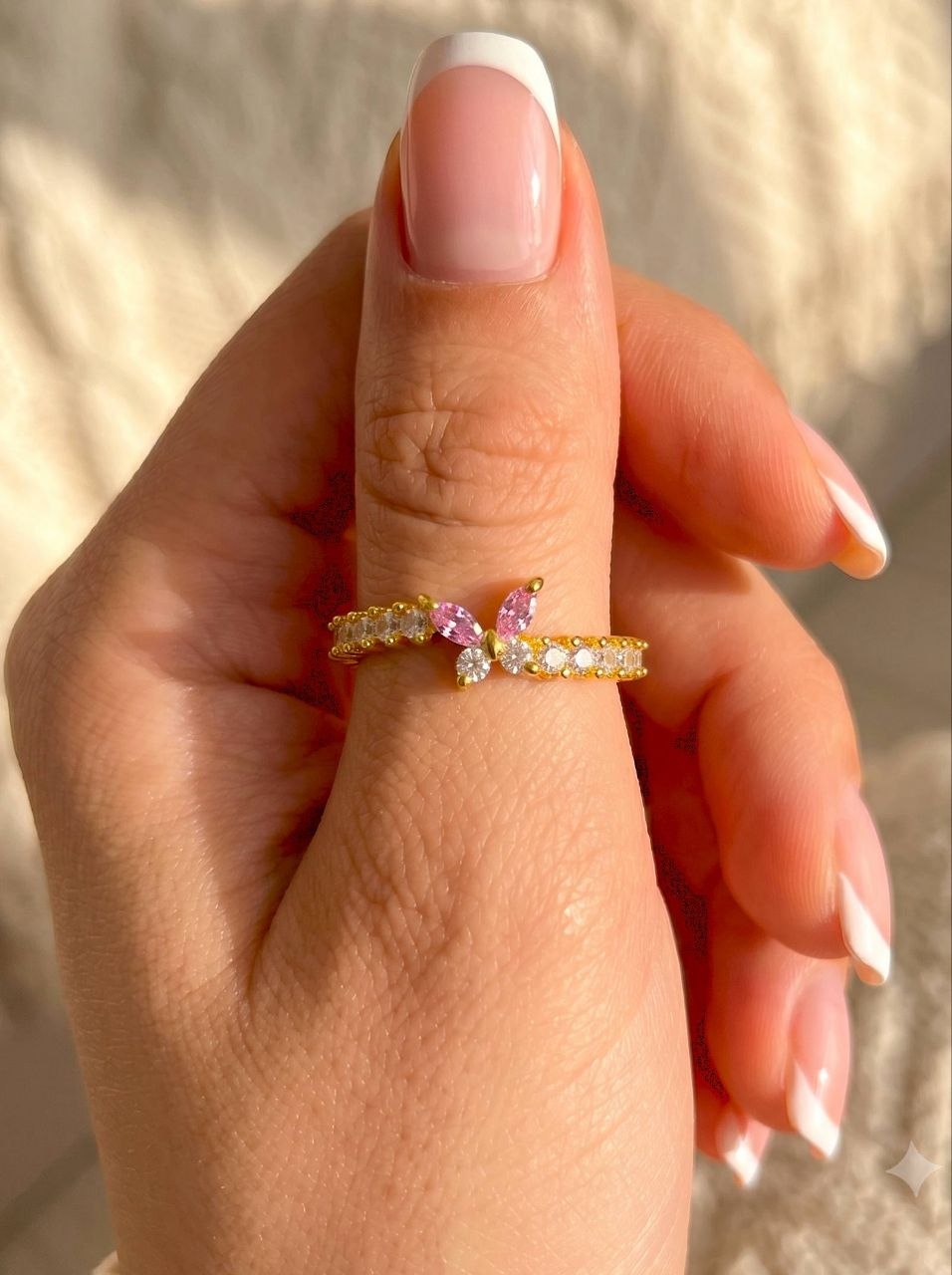Gold Pink Marquise Ring