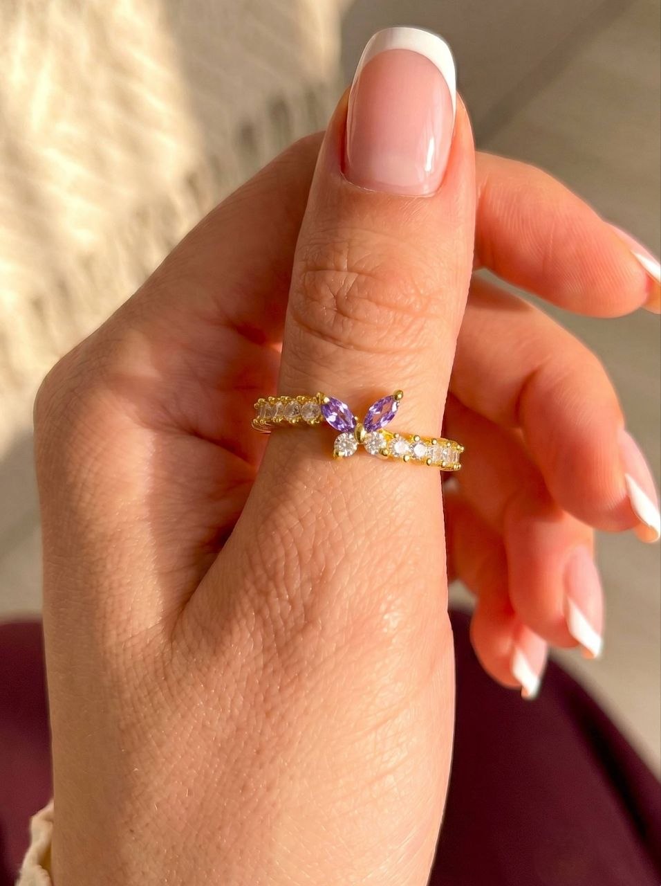 Gold Purple Marquise Ring
