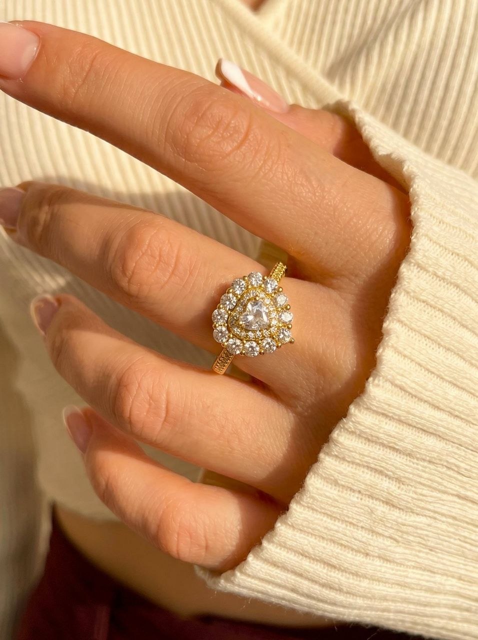 Gold Heart Double Halo Ring