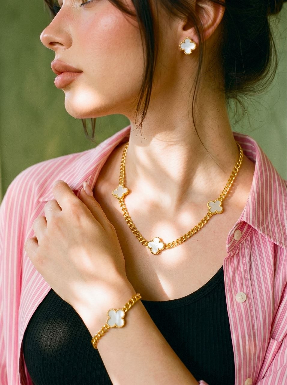 Set Gold Clover Pearl