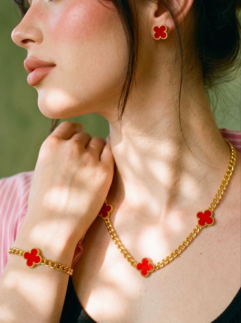 Set Gold Clover Red