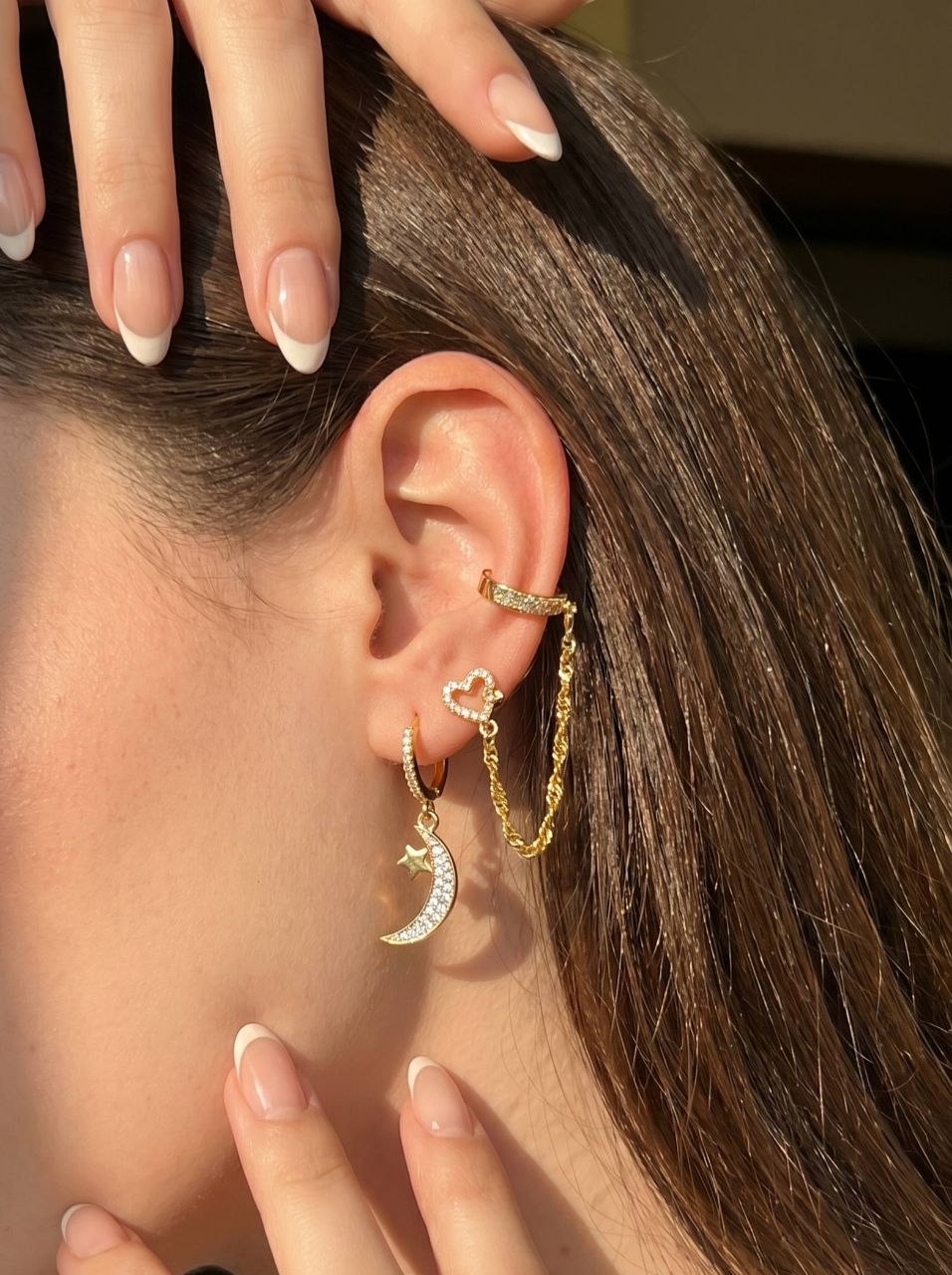 Set Moon Star Chain Earring